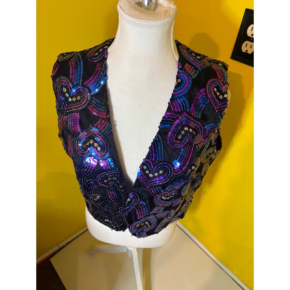 Vtg Hobby Horse Clothing Co Western Show Vest Womens Sequin Beaded Heart Rodeo L